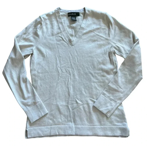 Eddie Bauer Beige Cotton Cashmere V-neck Sweater XS - Picture 1 of 3
